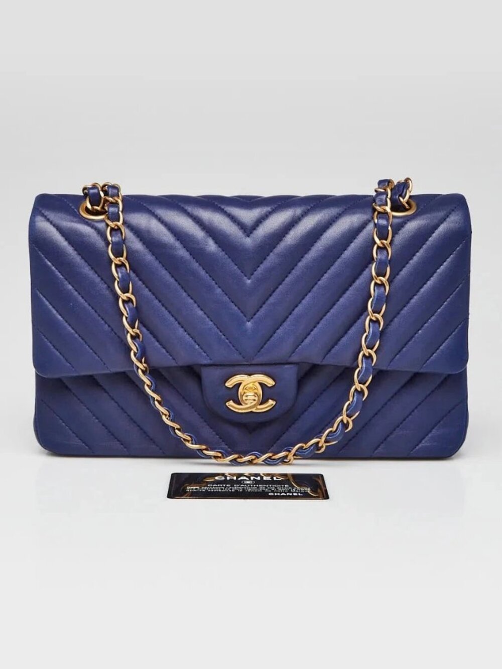 Chanel Blue Chevron Quilted Lambskin Leather Classic Medium Double Flap Bag